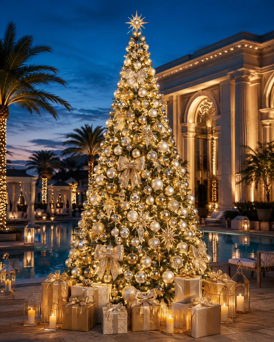 Professional giant Christmas tree installation for a commercial property in the UAE