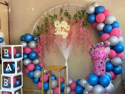 Cute teddy bear themed entrance baby shower decorations Dubai.