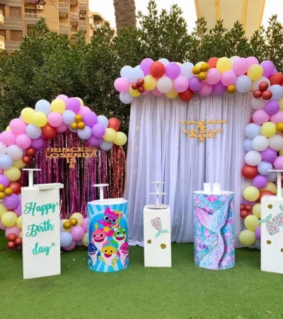 birthday decoration dubai balloon arch and backdrop setup