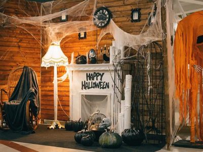 Halloween pumpkin decorations and traditional orange themed event styling in Dubai
