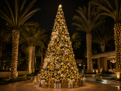 Giant luxury Christmas tree installed in a large commercial venue in Dubai, UAE