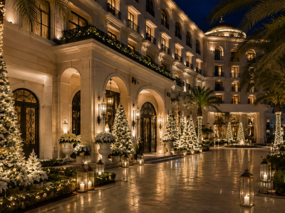 Five star hotel lobby Christmas decorations Dubai styled by Infinite Festive Decor